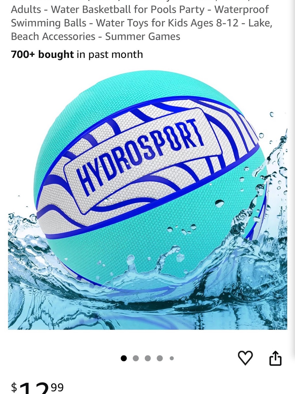 Aqua Blue Water Basketball - Waterproof Pool Ball